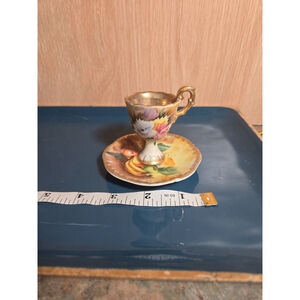 VINTAGE ENESCO GOLD GILDED FOOTED MINI CUP & SAUCER PORCELAIN